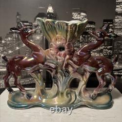 Art Deco Mid Century Mantle Deer Ceramic Porcelain Figurine Vase 1930s Italy EUC