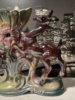 Art Deco Mid Century Mantle Deer Ceramic Porcelain Figurine Vase 1930s Italy EUC