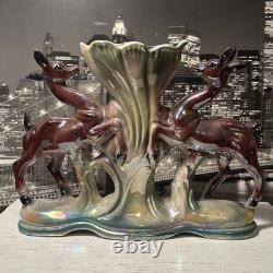 Art Deco Mid Century Mantle Deer Ceramic Porcelain Figurine Vase 1930s Italy EUC