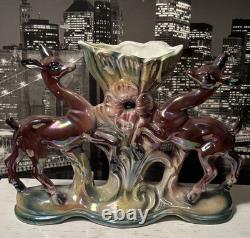 Art Deco Mid Century Mantle Deer Ceramic Porcelain Figurine Vase 1930s Italy EUC