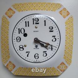 Art Deco Miller 8-Day Porcelain Yellow Octagon Wall Clock Plate 9 Includes Key