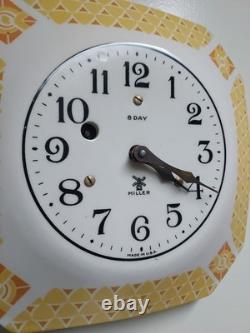 Art Deco Miller 8-Day Porcelain Yellow Octagon Wall Clock Plate 9 Includes Key