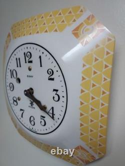 Art Deco Miller 8-Day Porcelain Yellow Octagon Wall Clock Plate 9 Includes Key