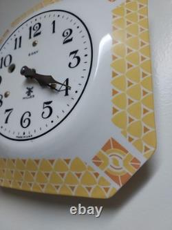 Art Deco Miller 8-Day Porcelain Yellow Octagon Wall Clock Plate 9 Includes Key