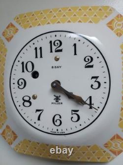 Art Deco Miller 8-Day Porcelain Yellow Octagon Wall Clock Plate 9 Includes Key