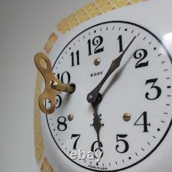 Art Deco Miller 8-Day Porcelain Yellow Octagon Wall Clock Plate 9 Includes Key