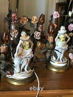 Art Deco Muller Volkstedt Dresden German porcelain lamps