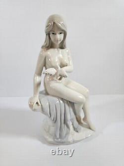 Art Deco Nude Beauty Porcelain Figure Holding Dove Artist Signed Rare Vintage