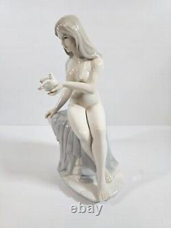 Art Deco Nude Beauty Porcelain Figure Holding Dove Artist Signed Rare Vintage