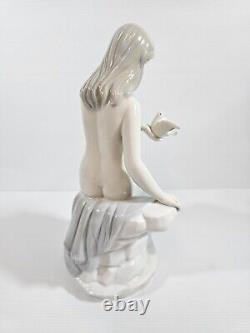 Art Deco Nude Beauty Porcelain Figure Holding Dove Artist Signed Rare Vintage