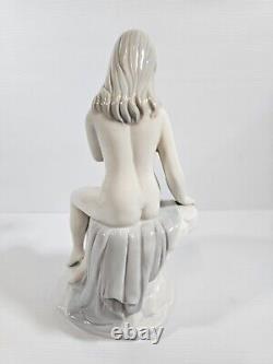 Art Deco Nude Beauty Porcelain Figure Holding Dove Artist Signed Rare Vintage