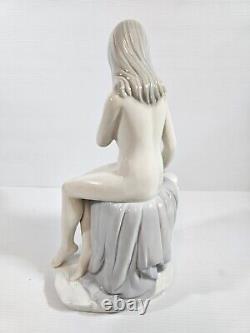 Art Deco Nude Beauty Porcelain Figure Holding Dove Artist Signed Rare Vintage