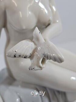 Art Deco Nude Beauty Porcelain Figure Holding Dove Artist Signed Rare Vintage