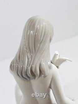 Art Deco Nude Beauty Porcelain Figure Holding Dove Artist Signed Rare Vintage