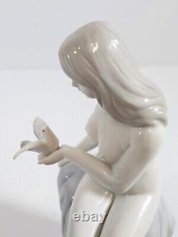 Art Deco Nude Beauty Porcelain Figure Holding Dove Artist Signed Rare Vintage