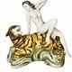 Art Deco Nude Reclining Lady On Tiger Porcelain Figurine Statue Portugal Goddess