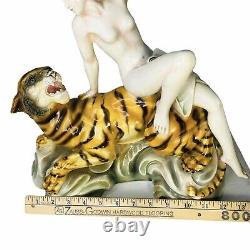 Art Deco Nude Reclining Lady On Tiger Porcelain Figurine Statue Portugal Goddess