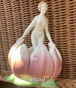 Art Deco Nude Woman Water Lily Frog Griesbach Cortendorf Germany 7.5