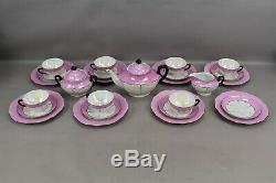 Art Deco Pink White Black Lusterware Tea Set Czechoslovakia Teapot Sugar Creamer
