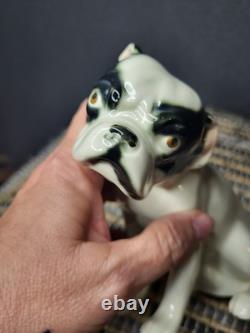 Art Deco Porcelain Black & White Bulldog Sculpt Bully ceramic figure, ca. 1910