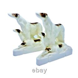 Art Deco Porcelain Bookends Borzois Wolfhound Dogs Figurines
