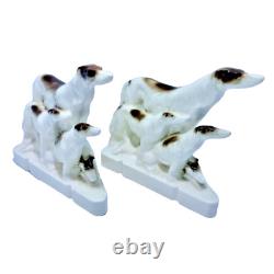 Art Deco Porcelain Bookends Borzois Wolfhound Dogs Figurines