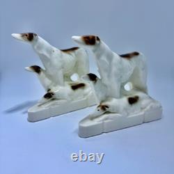 Art Deco Porcelain Bookends Borzois Wolfhound Dogs Figurines