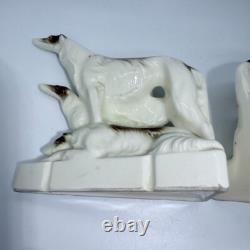 Art Deco Porcelain Bookends Borzois Wolfhound Dogs Figurines