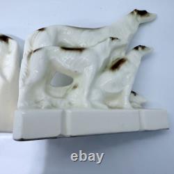Art Deco Porcelain Bookends Borzois Wolfhound Dogs Figurines