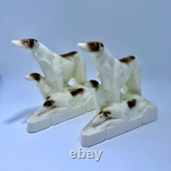 Art Deco Porcelain Bookends Borzois Wolfhound Dogs Figurines
