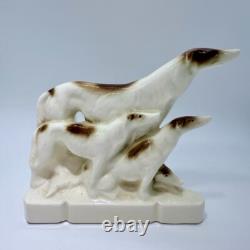 Art Deco Porcelain Bookends Borzois Wolfhound Dogs Figurines