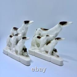 Art Deco Porcelain Bookends Borzois Wolfhound Dogs Figurines