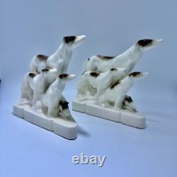 Art Deco Porcelain Bookends Borzois Wolfhound Dogs Figurines
