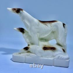 Art Deco Porcelain Bookends Borzois Wolfhound Dogs Figurines