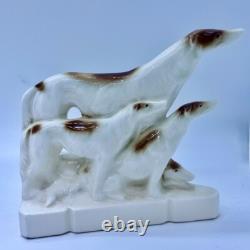 Art Deco Porcelain Bookends Borzois Wolfhound Dogs Figurines