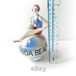 Art Deco Porcelain Ceramic Flapper Girl on Beach Ball Tinket Florida Beach