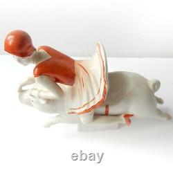 Art Deco Porcelain Ceramic Lady Riding Pig Trinket Bowl Figurine Ornament
