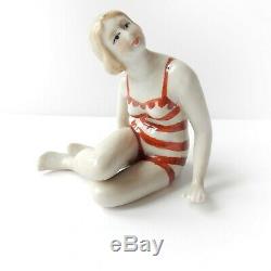 Art Deco Porcelain Flapper Girl Bathing Beauty Figure Ornament