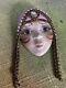 Art Deco Porcelain Flapper Girl Brooch Rhinestone Pin Artist Purple Jewelry