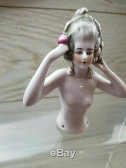 Art Deco Porcelain French Natural Nude Detailed Large Half Doll Pin Cushion