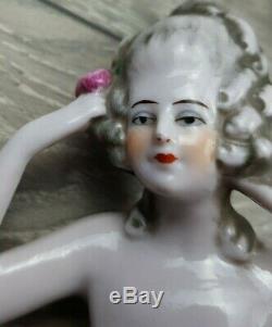 Art Deco Porcelain French Natural Nude Detailed Large Half Doll Pin Cushion
