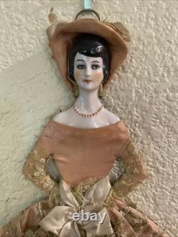 Art Deco Porcelain Half Doll Flapper Girl German Flat Back Hanging Vintage