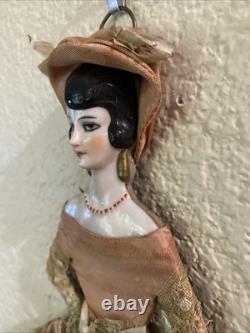 Art Deco Porcelain Half Doll Flapper Girl German Flat Back Hanging Vintage