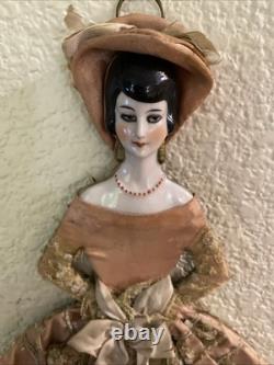 Art Deco Porcelain Half Doll Flapper Girl German Flat Back Hanging Vintage