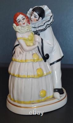 Art Deco Porcelain Pierrot and Pierrette Night Light Lamp