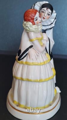 Art Deco Porcelain Pierrot and Pierrette Night Light Lamp