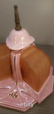 Art Deco Porcelain Pink Lavender 3 Shade Ceiling Fixture Porcelier