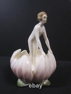 Art Deco Porcelain Sculpture Cortendorf, Germany Nude Woman Emerging from Lotus
