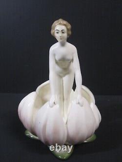 Art Deco Porcelain Sculpture Cortendorf, Germany Nude Woman Emerging from Lotus