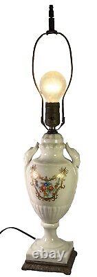 Art Deco Porcelain Table Lamp With Hand-Painted Floral China Vase 1930s WORKING